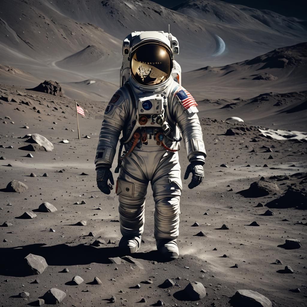 Astronaut on Moon with Llama Space Agency Flag