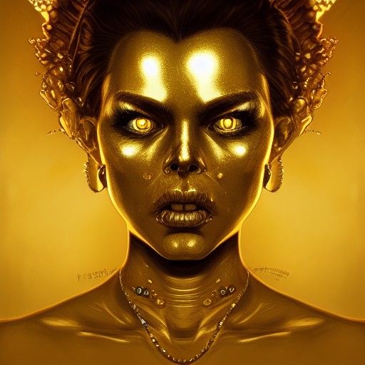 Golden Zombie Punk Portrait in Detailed Fantasy Art