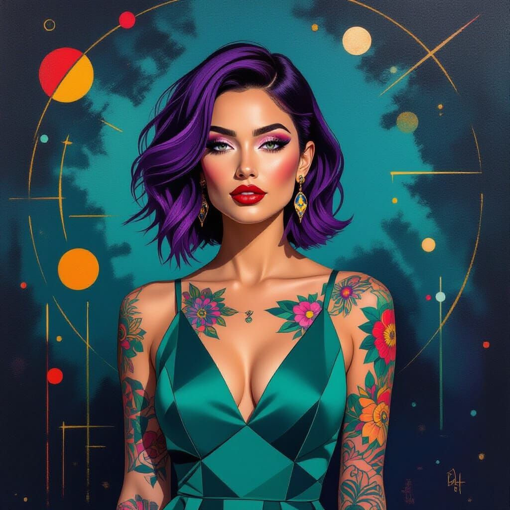 Tattooed Woman Portrait in Kandinsky Style