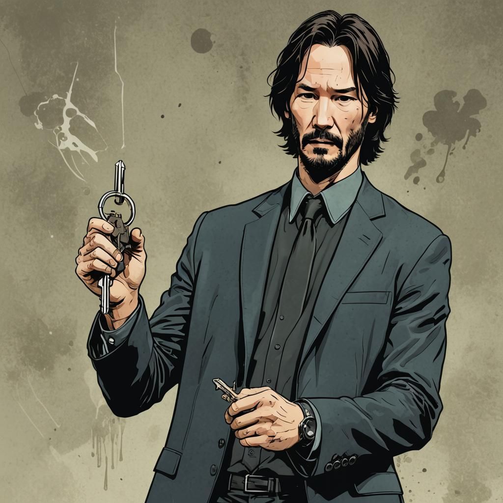 Comic Book Illustration of a Man Holding a Key