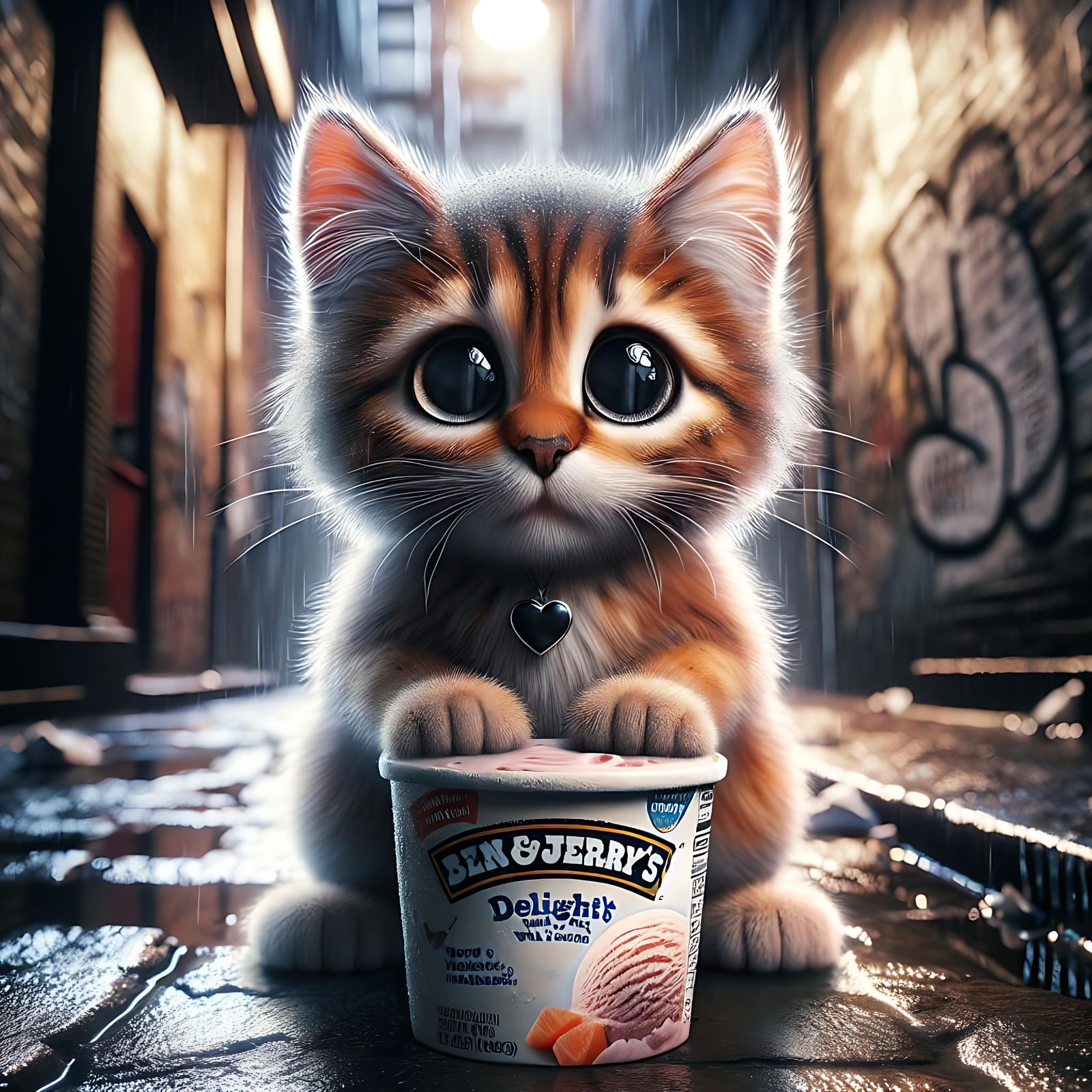 Kitten eating Ben & Jerry's "Cat Nip" ice cream