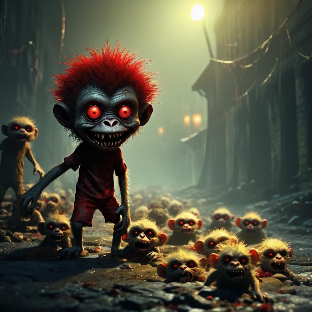 Zombie Monkey Clown Toddler: Dark Surrealist Horror