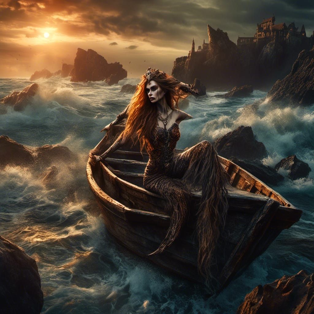 Evil Mermaid's Sunset Feast: Digital Art