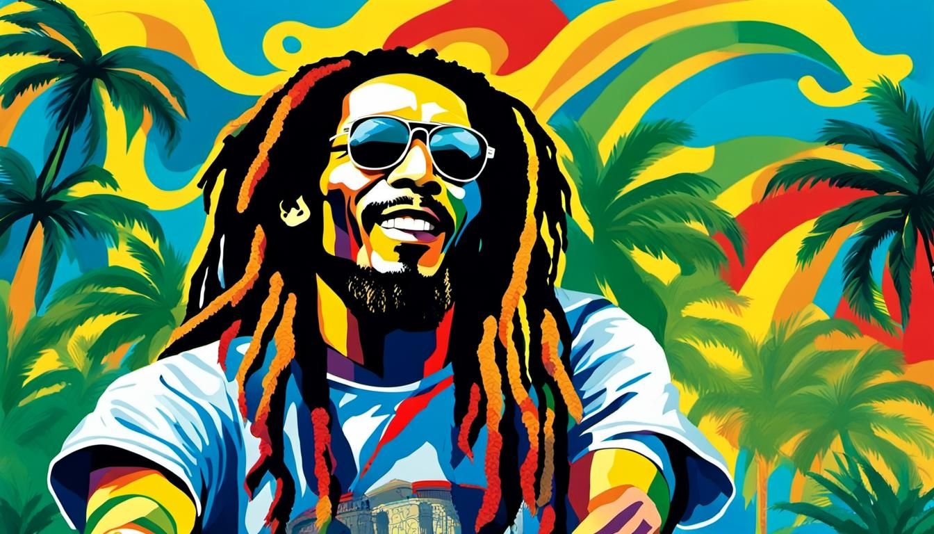 Bob Marley Portrait in Watercolor Pop-Art Style