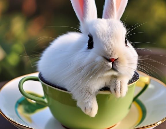 Happy Rabbit in Teacup: A Whimsical Scene