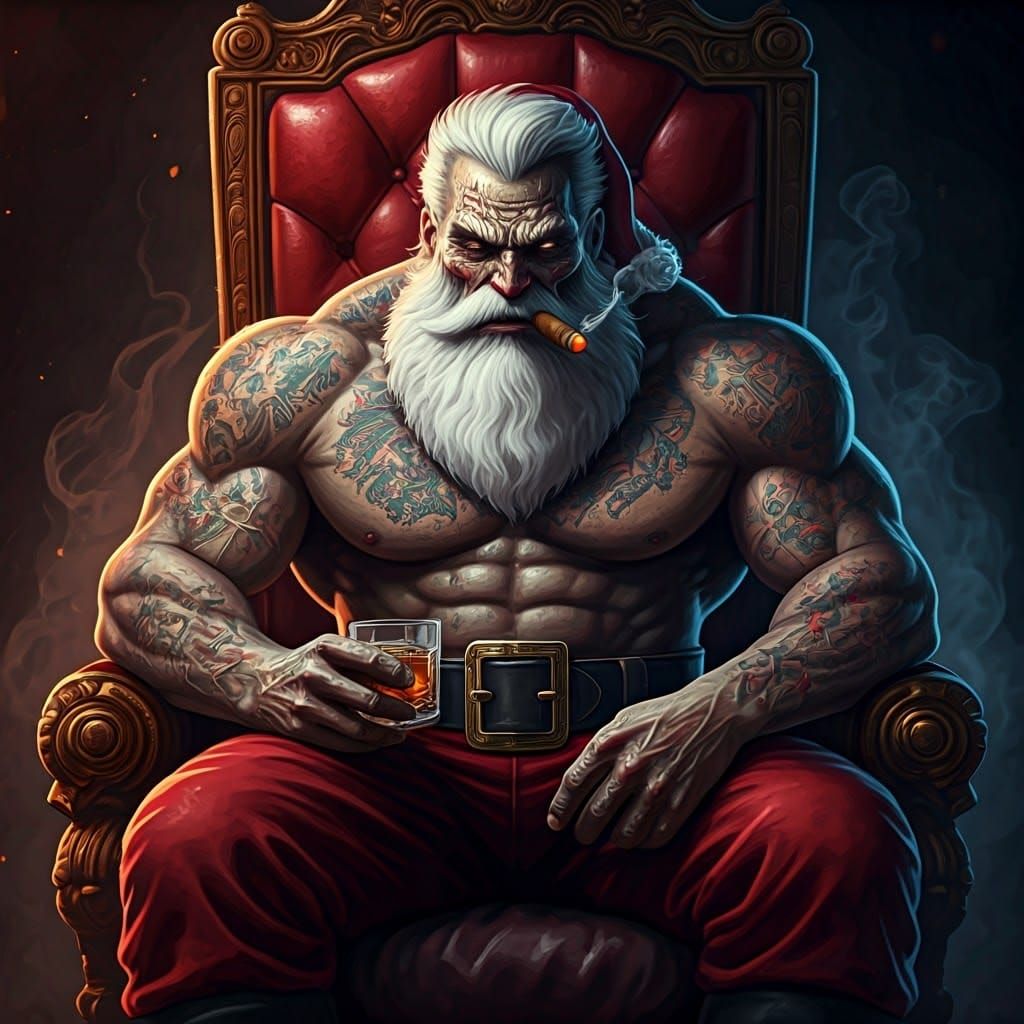 Zombie Santa Claus on Throne in Film Noir