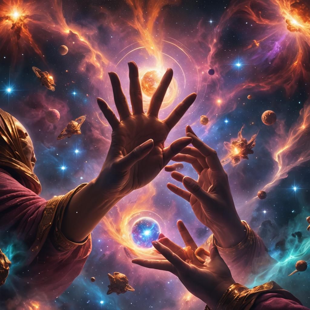 Ancient Beings Crafting Stars in Nebula