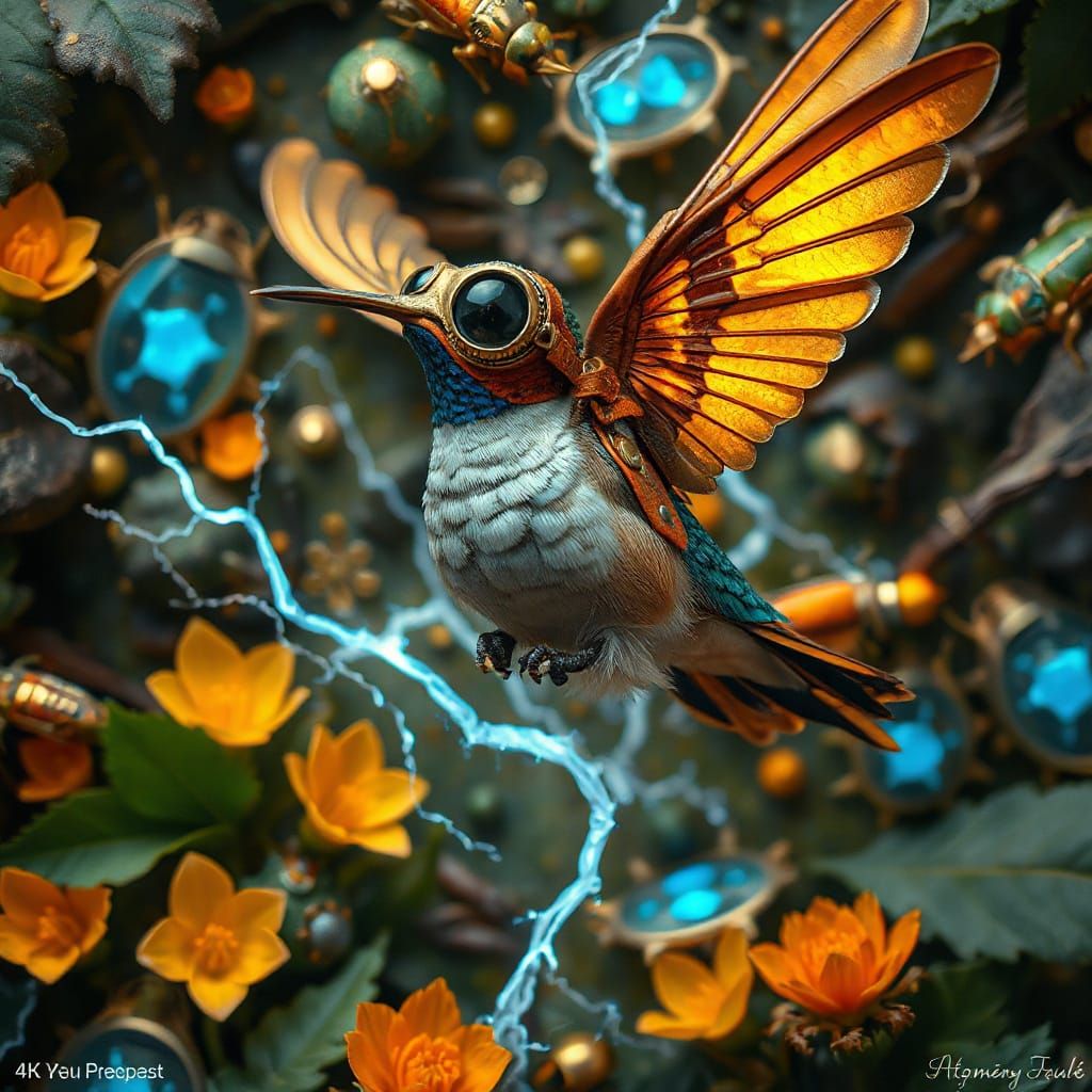 Dieselpunk Hummingbird in High-Relief Jungle
