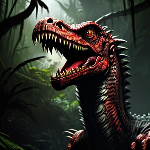 Feral Vampiric Velociraptor in Bloody Jurassic Rainforest