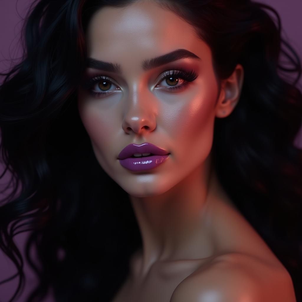 Glamorous Close-Up Portrait with Purple Lips