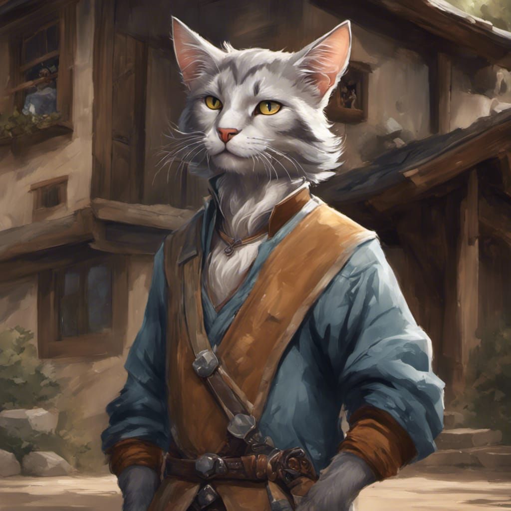 Happy Tabaxi Portrait in Fantasy Village