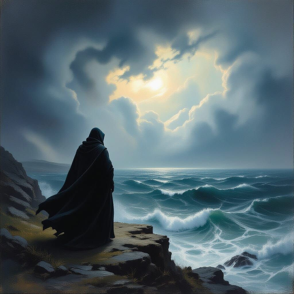 Dramatic Seascape with Figure, Inspired by Romanticism
