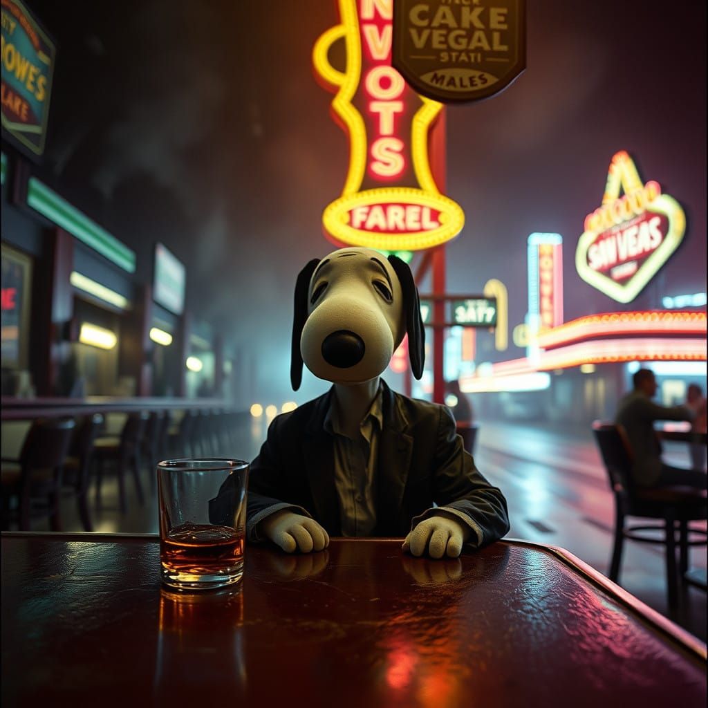 Snoopy in Neon-Lit Despair