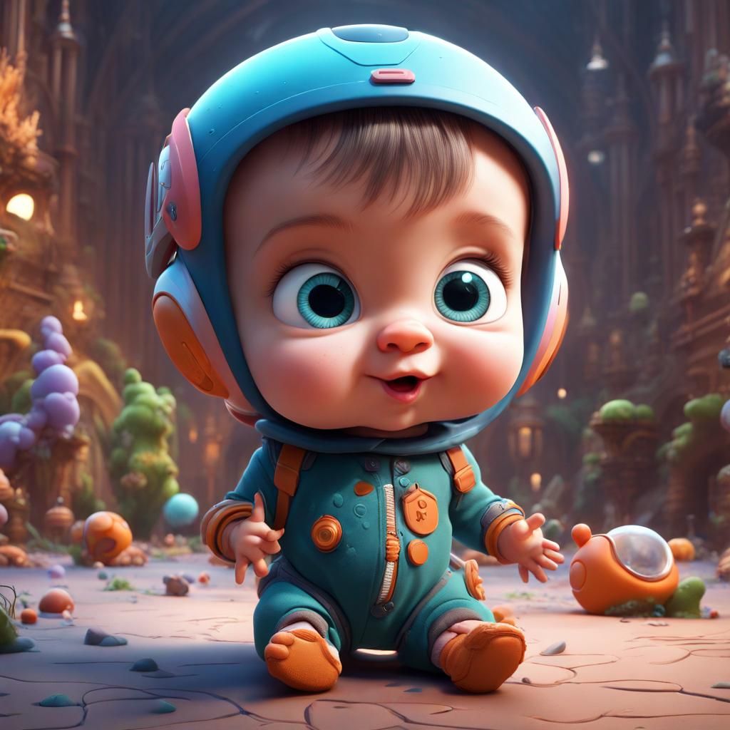 Cartoon Smart Baby Profile Picture in Detailed Matte Style