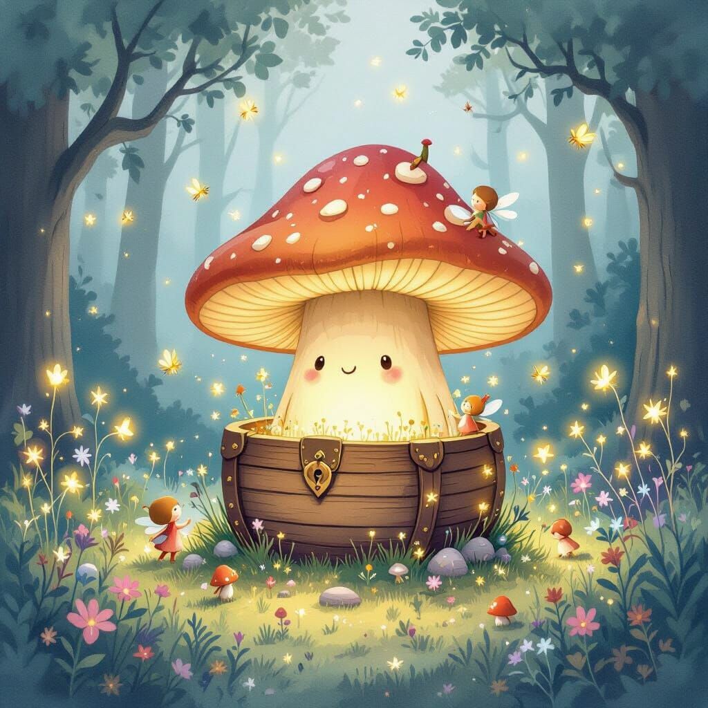 Enchanted Mushroom Chest in Bioluminescent Forest