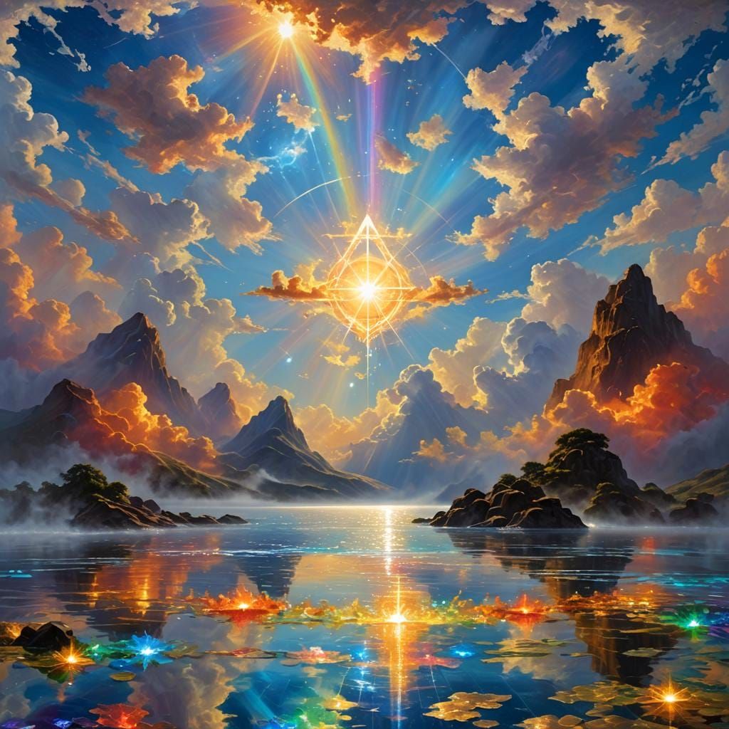 Celestial Cascade of Energy Beams in Digital Art