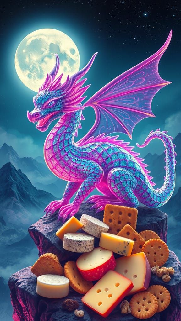 Ethereal Glass Dragon Guards Glittering Hoard of Cheeses in...