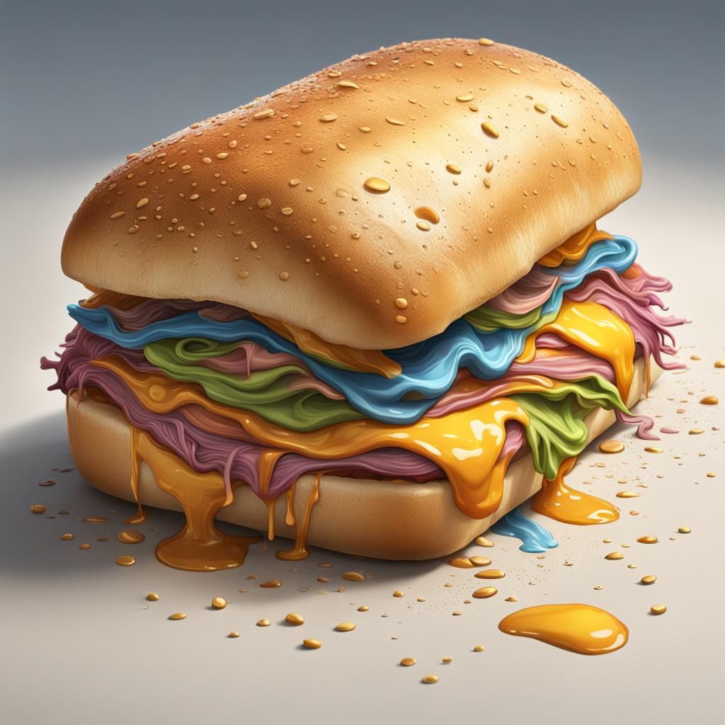 Hyperrealistic Sandwich on Gold Plate, Splash Art