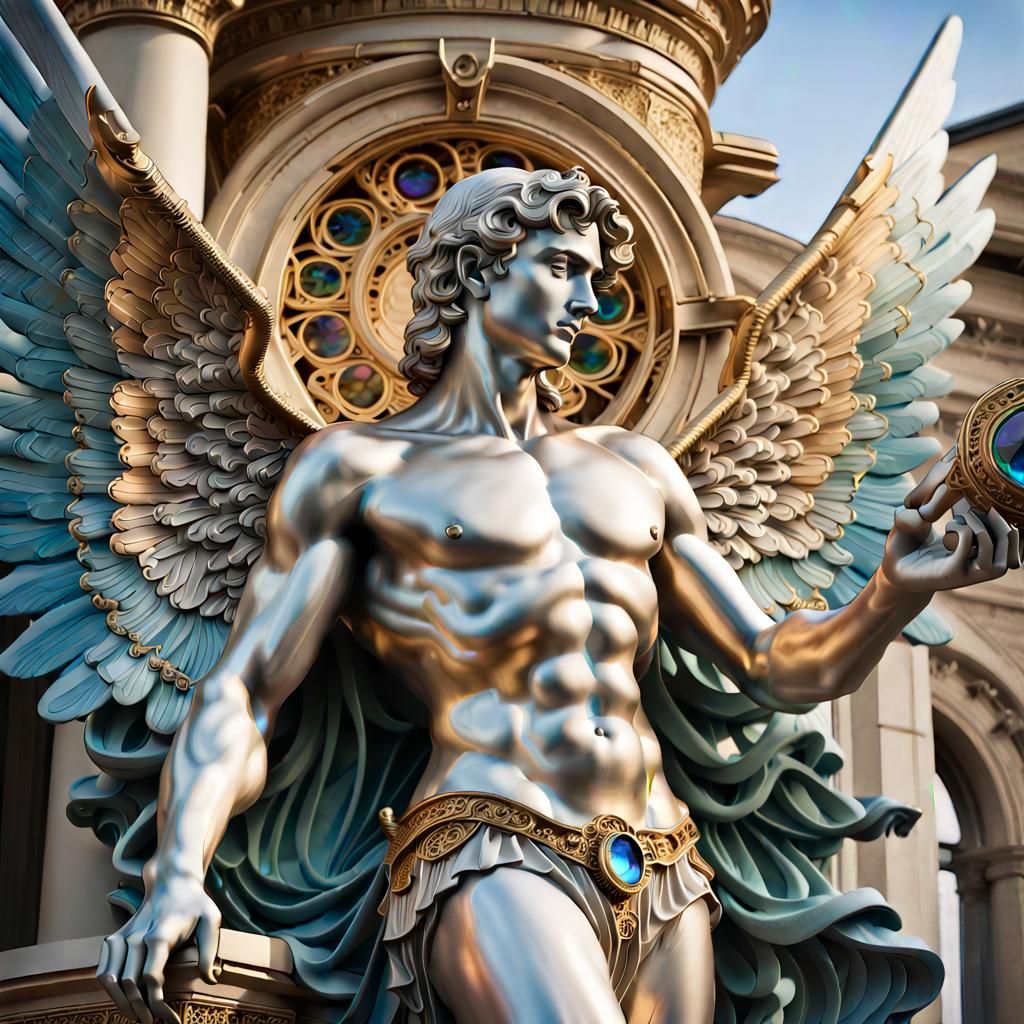 Winged Angel Statues in Steampunk Filigree Metalwork