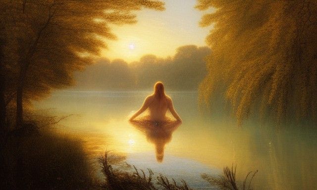 Girl Floats in River at Golden Hour: Cinematic