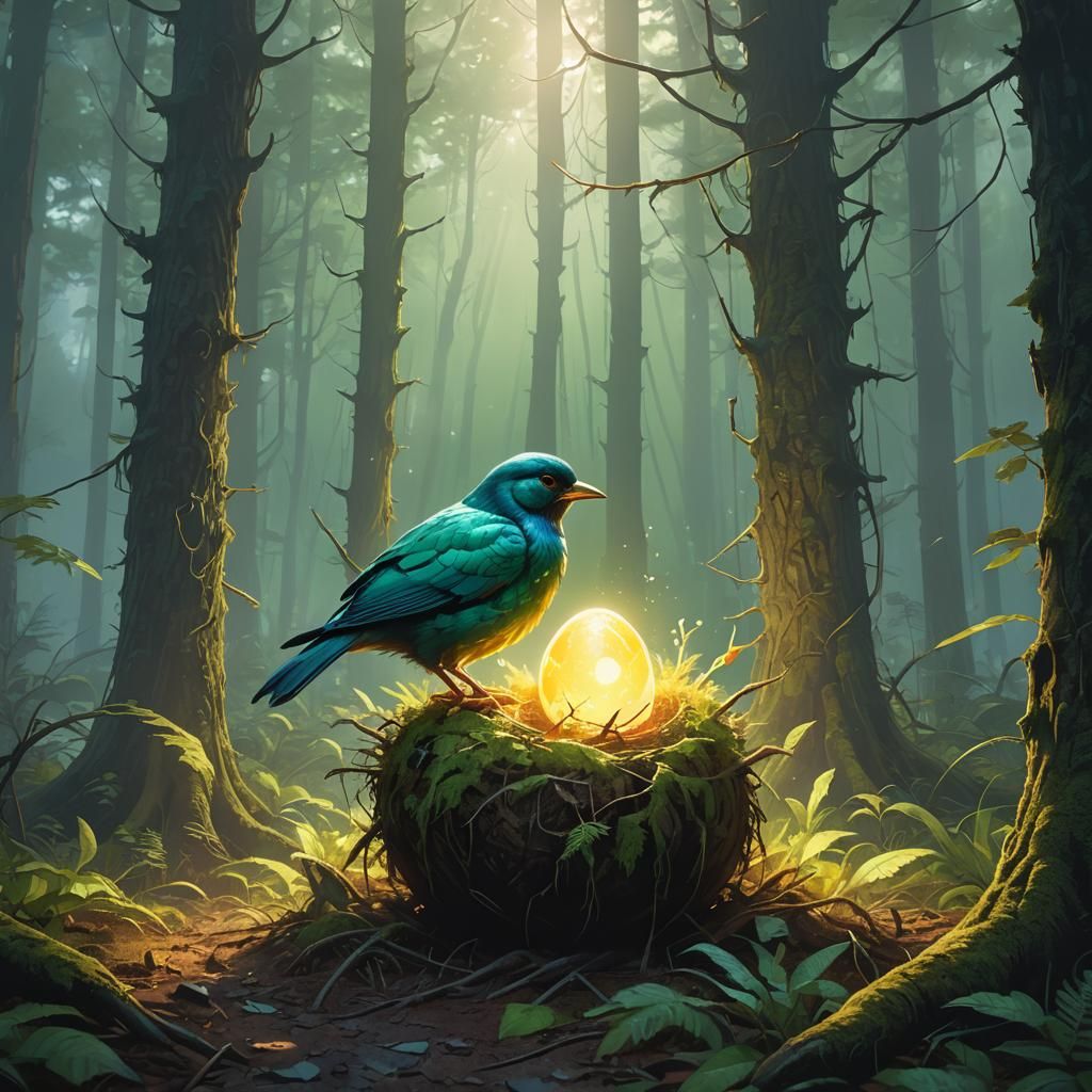 Magical Bird Hatching in Mystical Forest