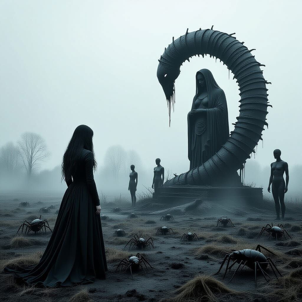 Dark Surreal Vinyl Cover: Symbolic Religious Decay