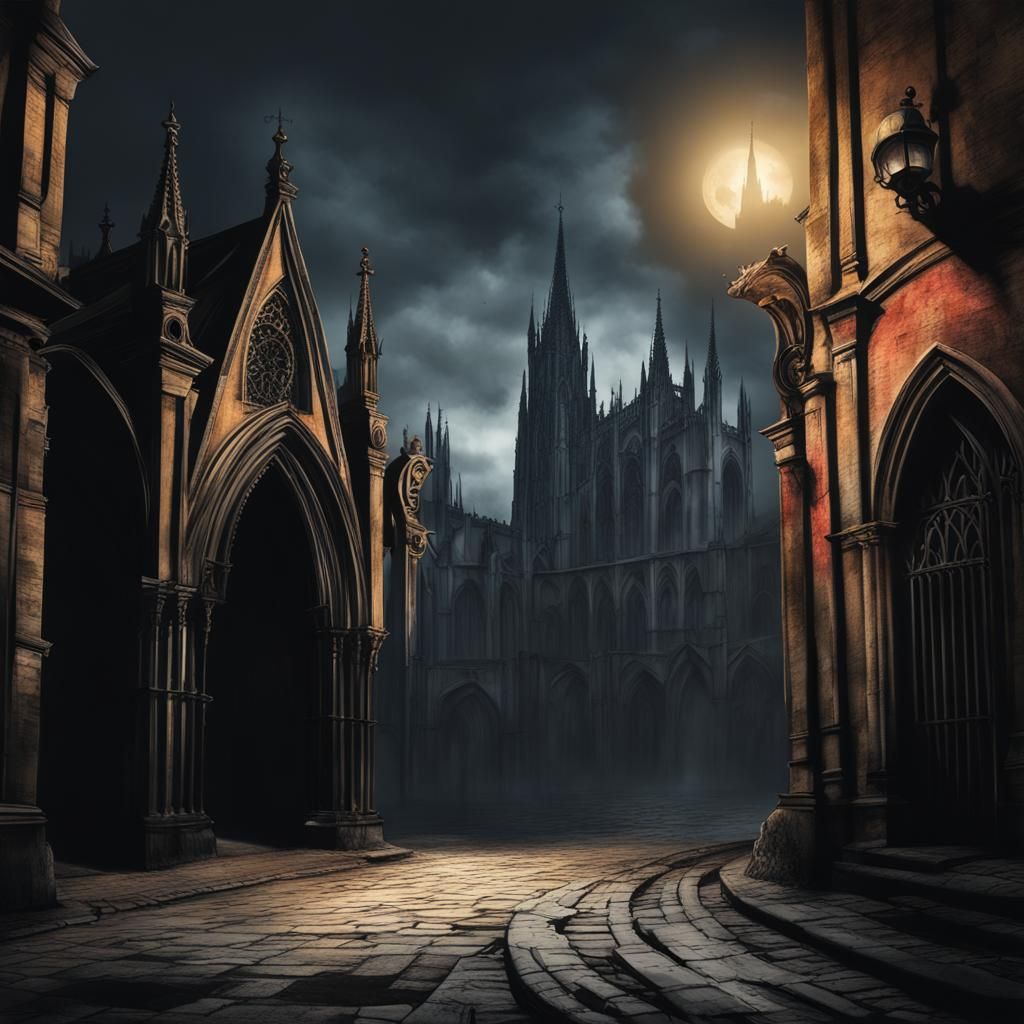 Dark Gothic City in Photorealistic Style