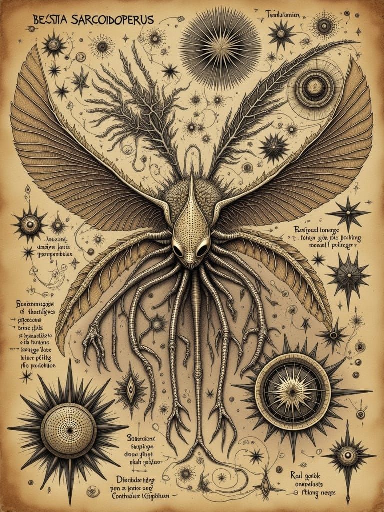 Multi-Winged Abomination in Ancient Bestiarium Style