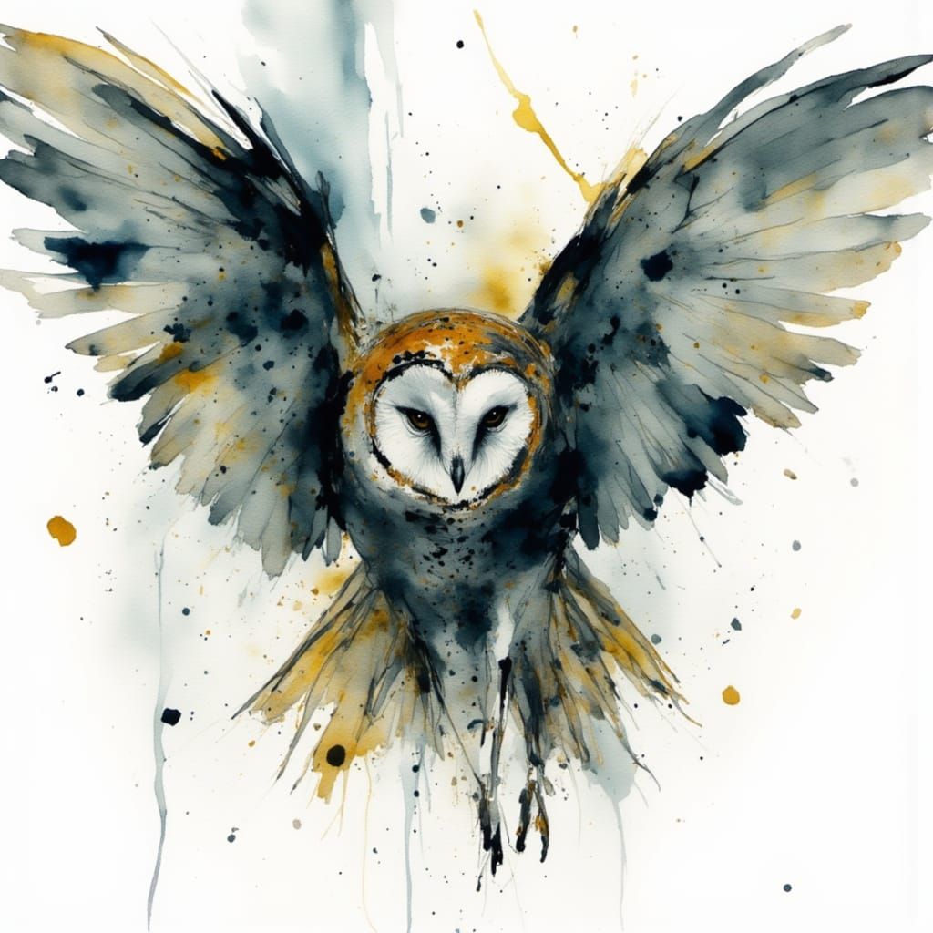 Flying Owl in Charcoal Drawing Style