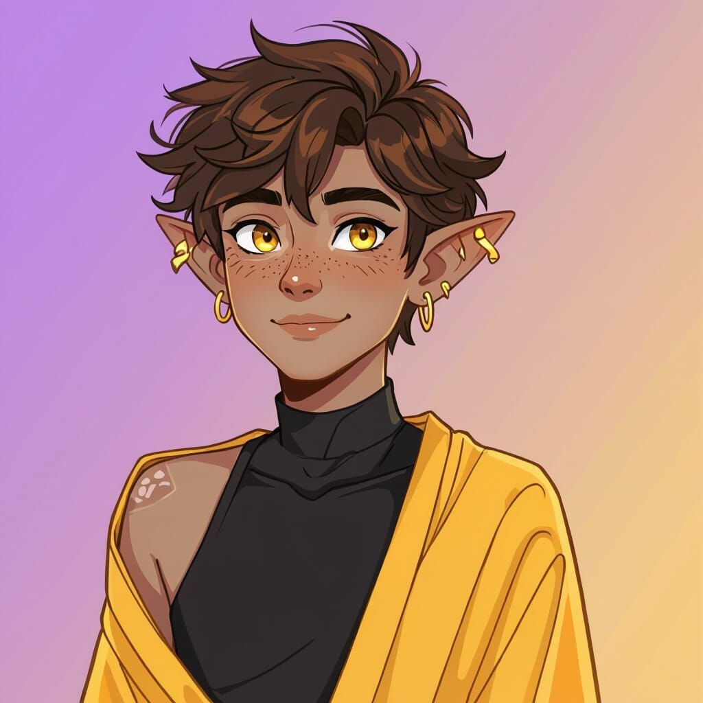 Elf-like Character with Golden Eyes in Digital Art Style
