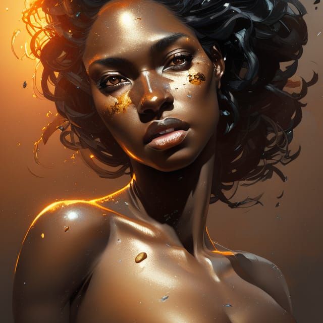 Gold and Black Woman Portrait in Hyperdetailed Style