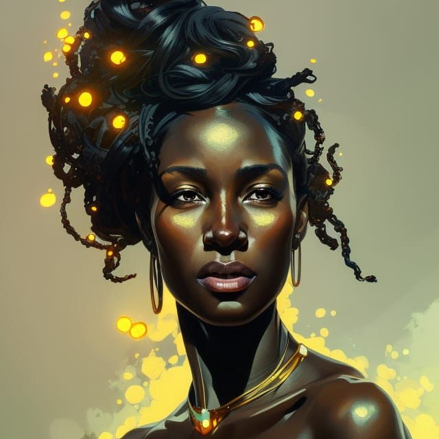Black Gold Woman Portrait in Art Nouveau Style