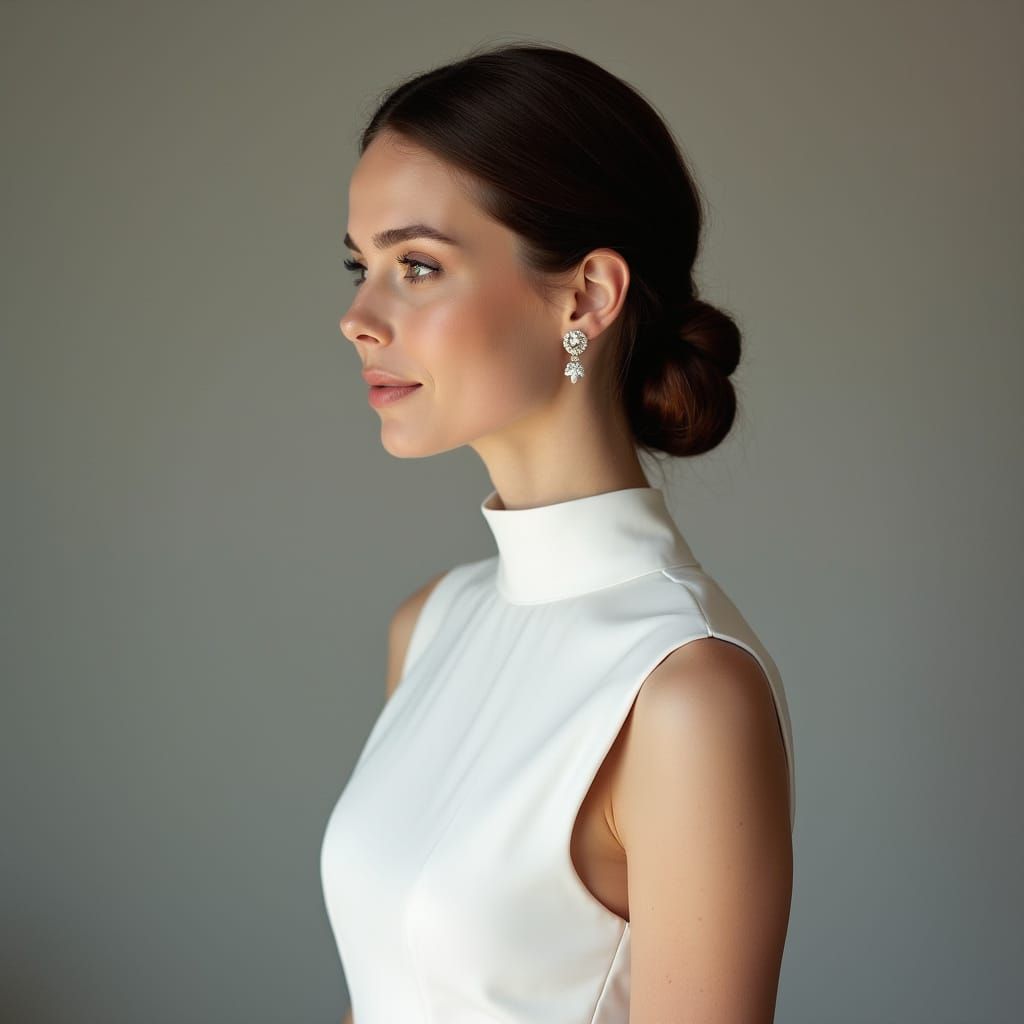 Elegant Bride in Sophisticated High-Neck Wedding Dress