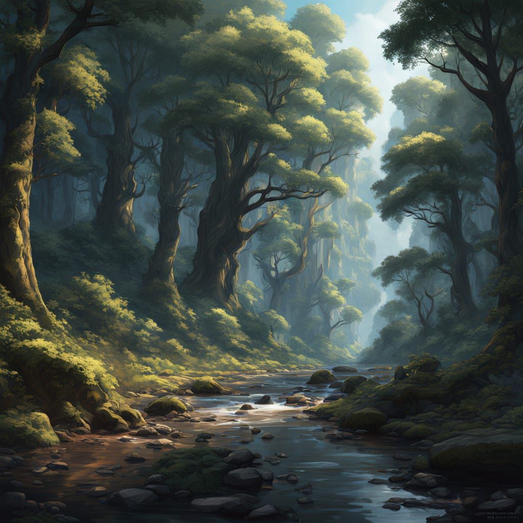 Dark Fantasy River Morning Concept Art