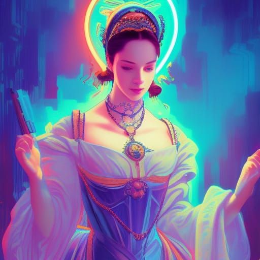 Anne Boleyn in Neon Vaporwave Style