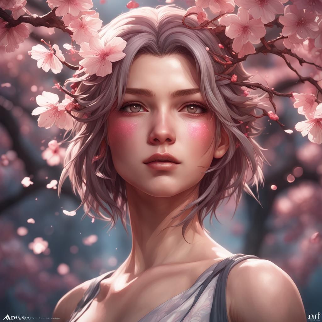 Sakura Flower Logo Portrait in Art Nouveau Style