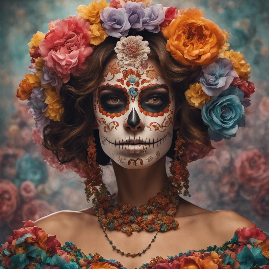 Day of the Dead Portrait with Filigree Border
