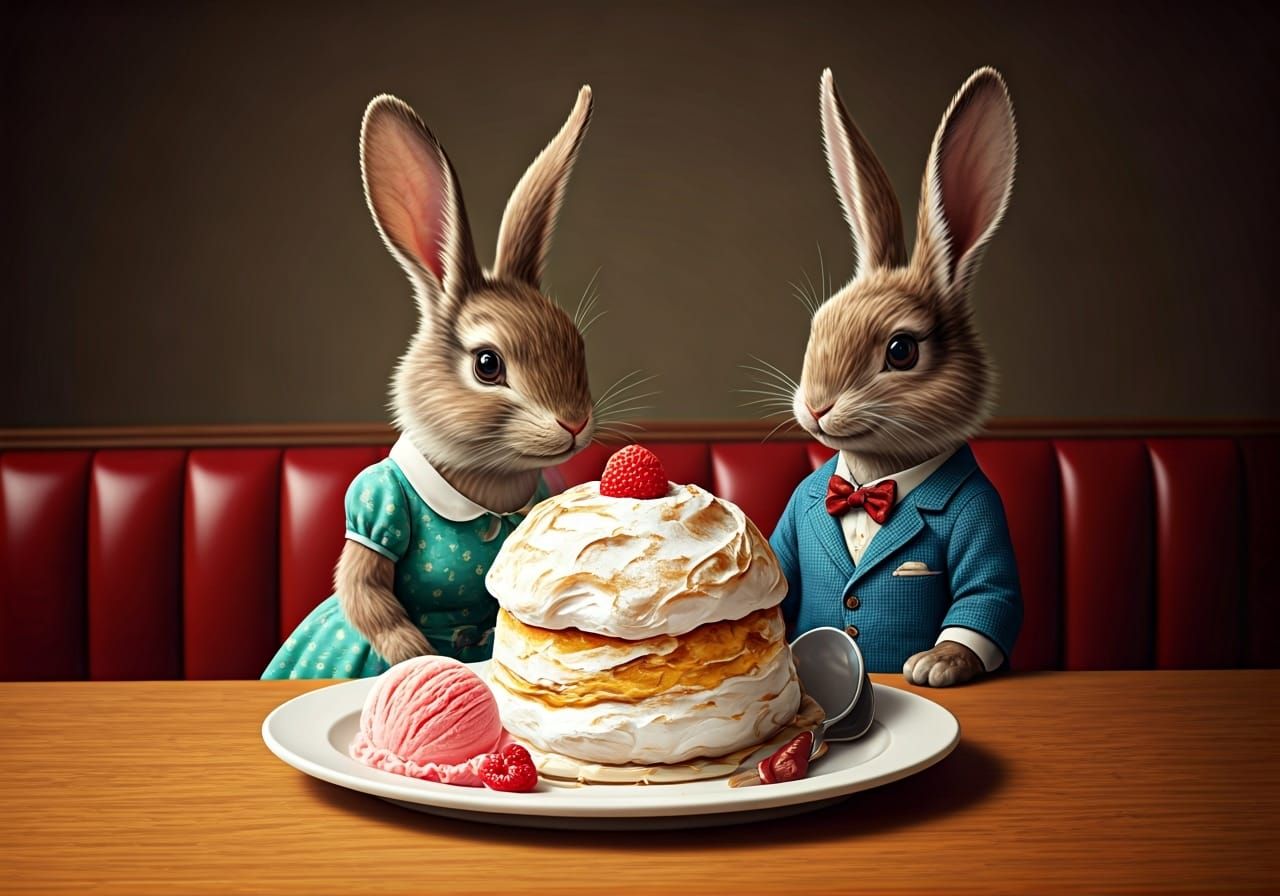 Rabbits Share Baked Alaska in 1950s Diner