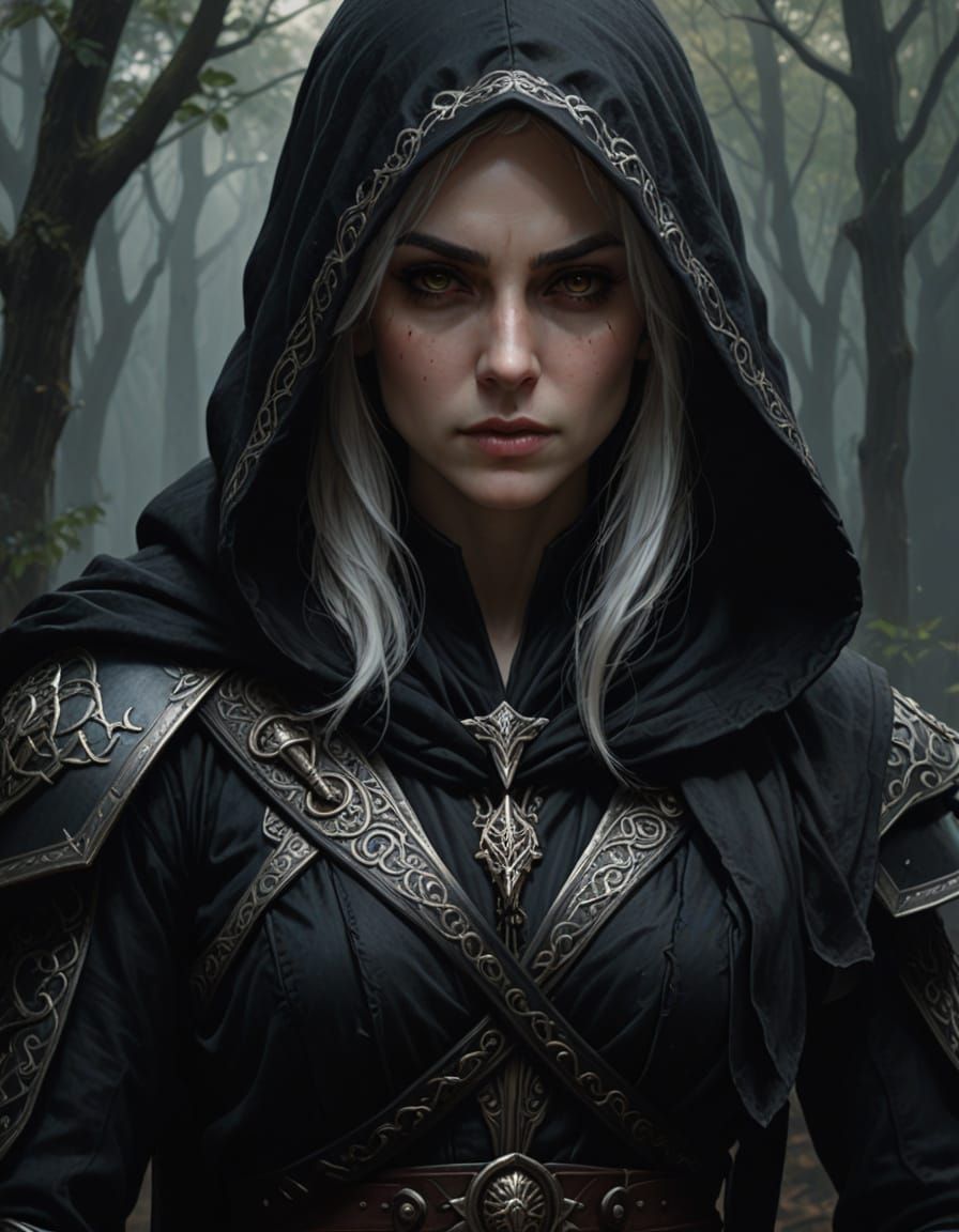 Elf Rogue-Wizard Mercenary in Dark Fantasy Style