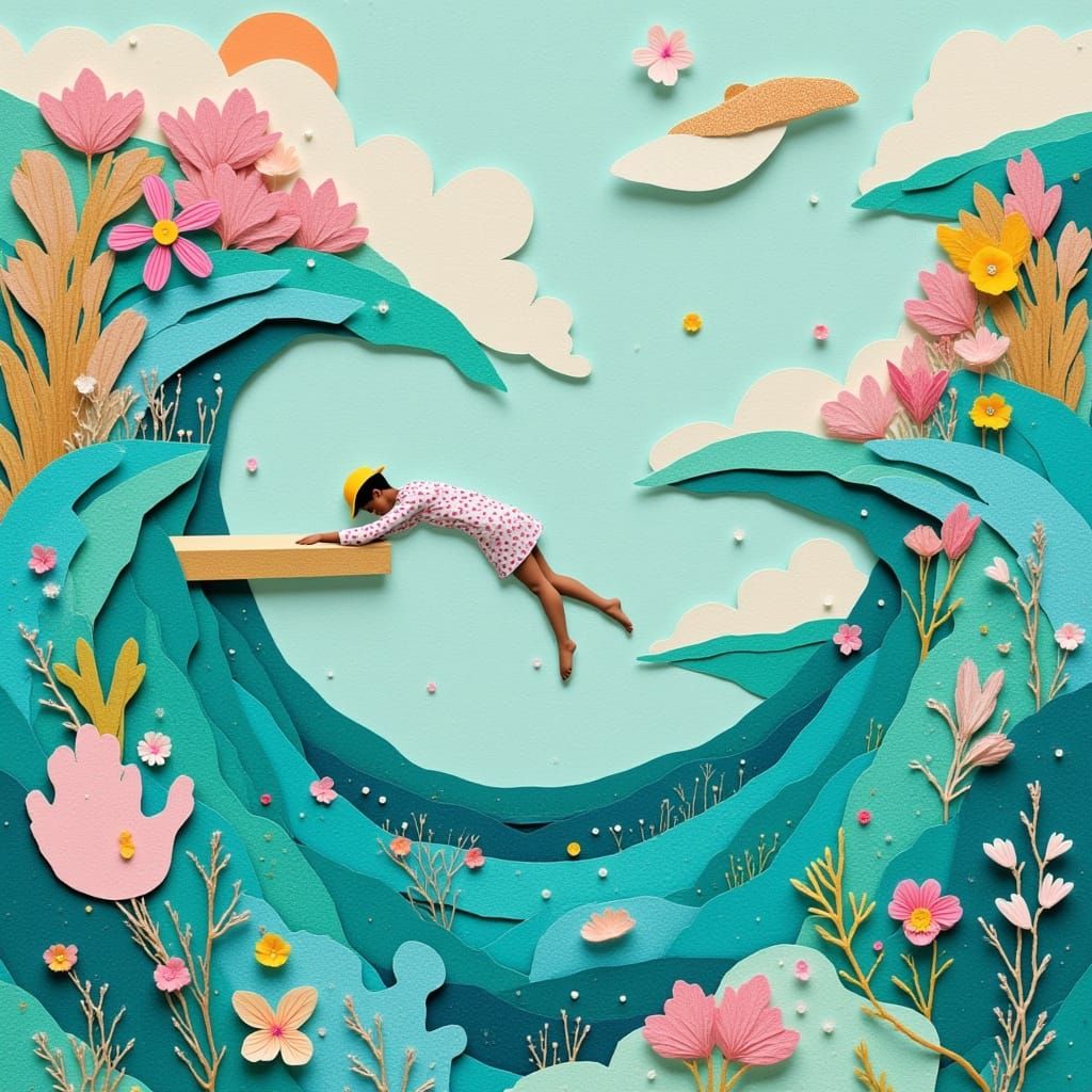 Surreal Ocean Explorer in Retro Paper Collage