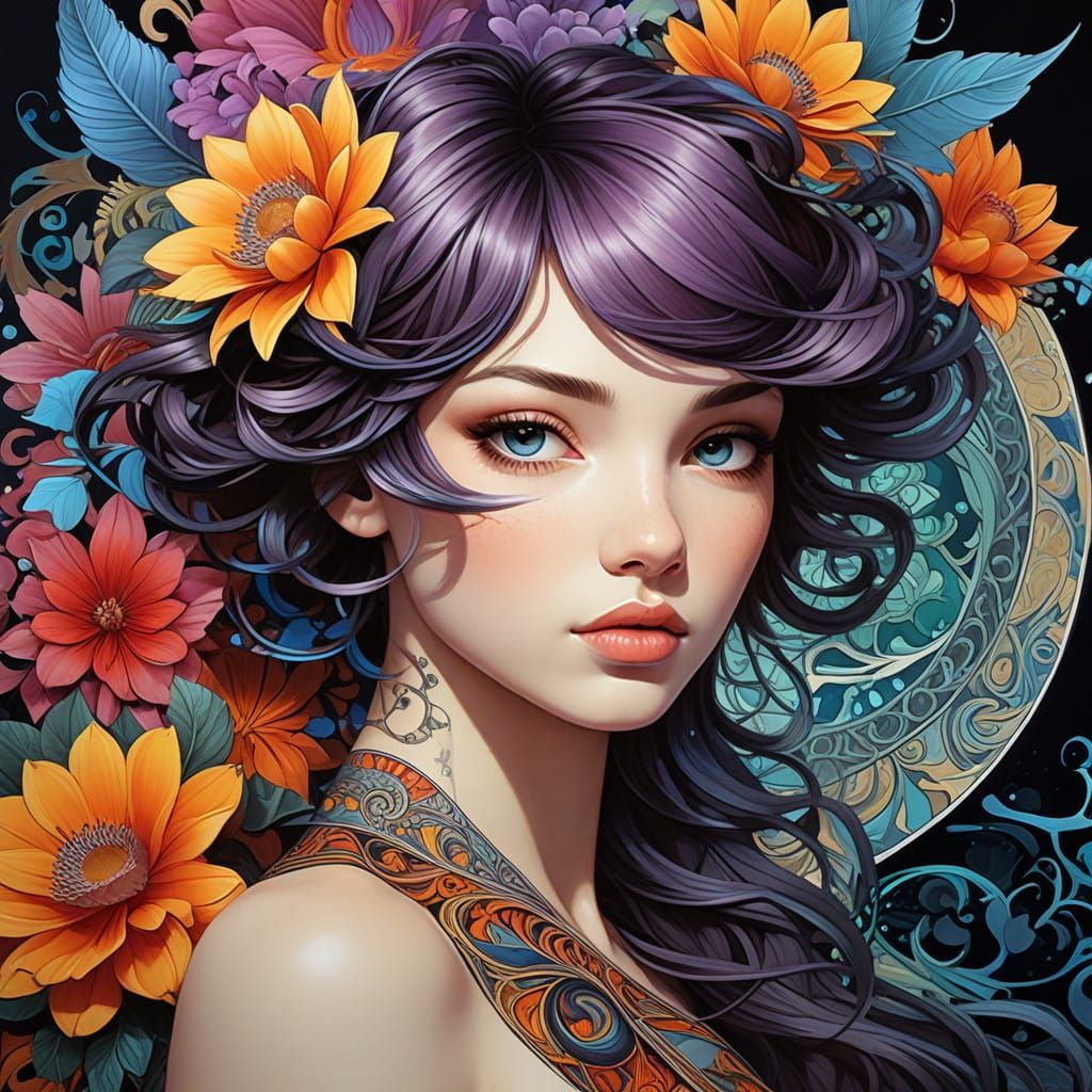 Exotic Flower in Hyper-Realistic, Art Nouveau Style