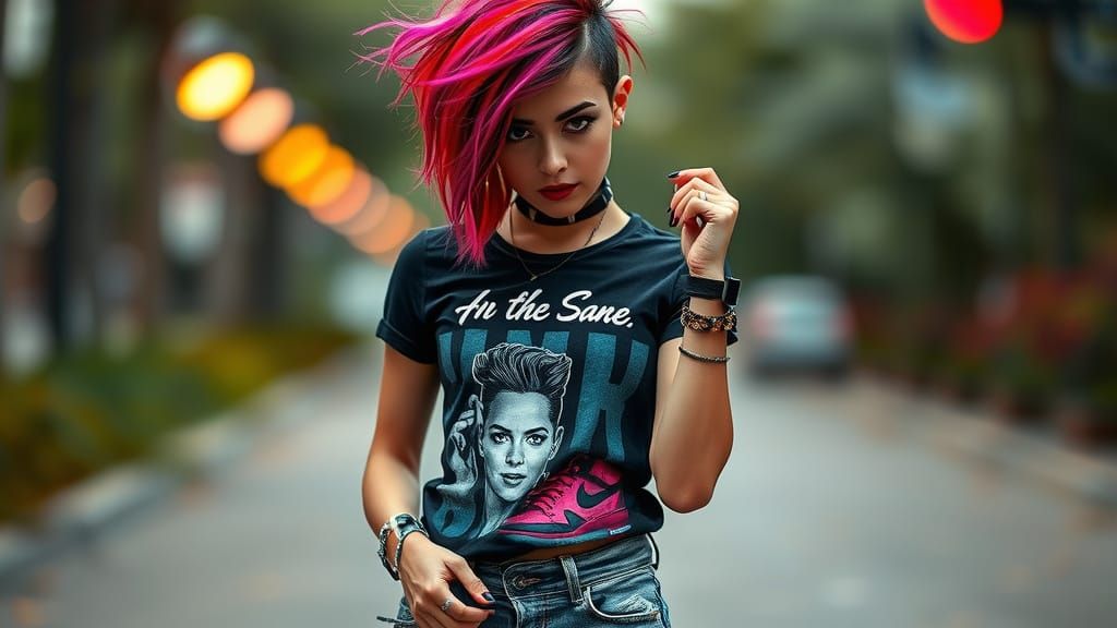 Edgy Punk Girl with Asymmetrical Hair in Sharp Focus