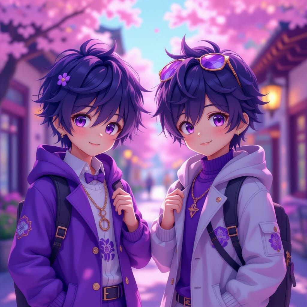 Adorable Boys in Purple, 3D Anime Style