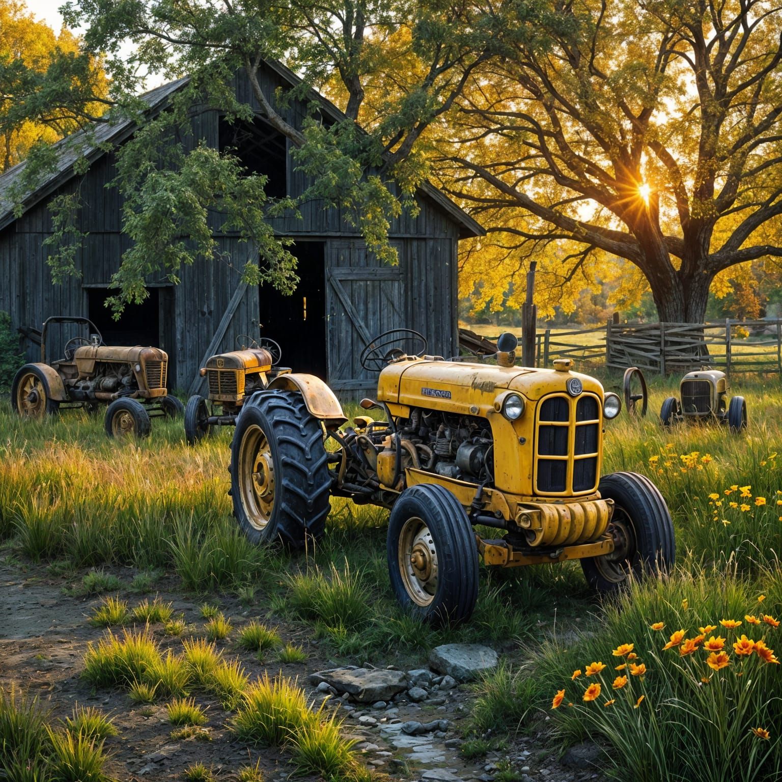 Vintage Tractor in Autumn Countryside