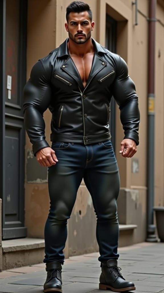 Brooding Spanish Man in Urban Landscape, Photorealistic Port...