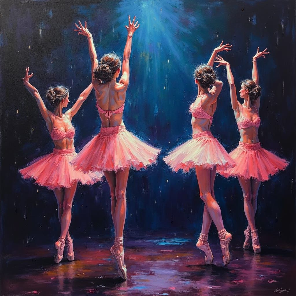 Lithe Dancers on Stage in Expressionist Oil Painting