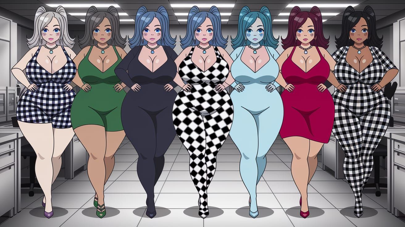 Glamorous Coworkers in Gingham Office
