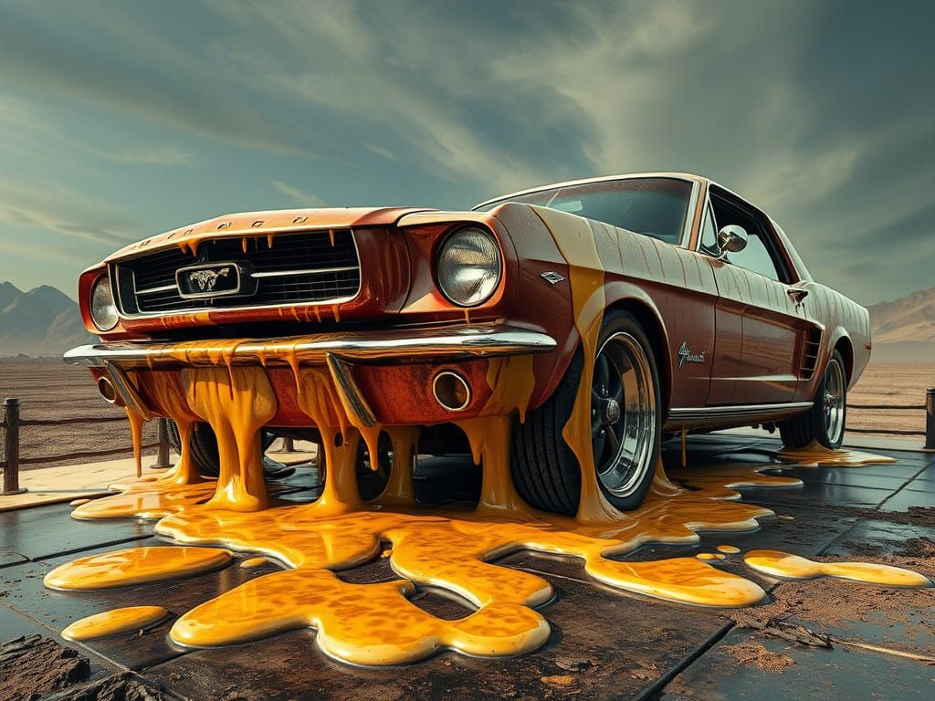 Surreal Melting Ford Mustang in Dreamlike Style