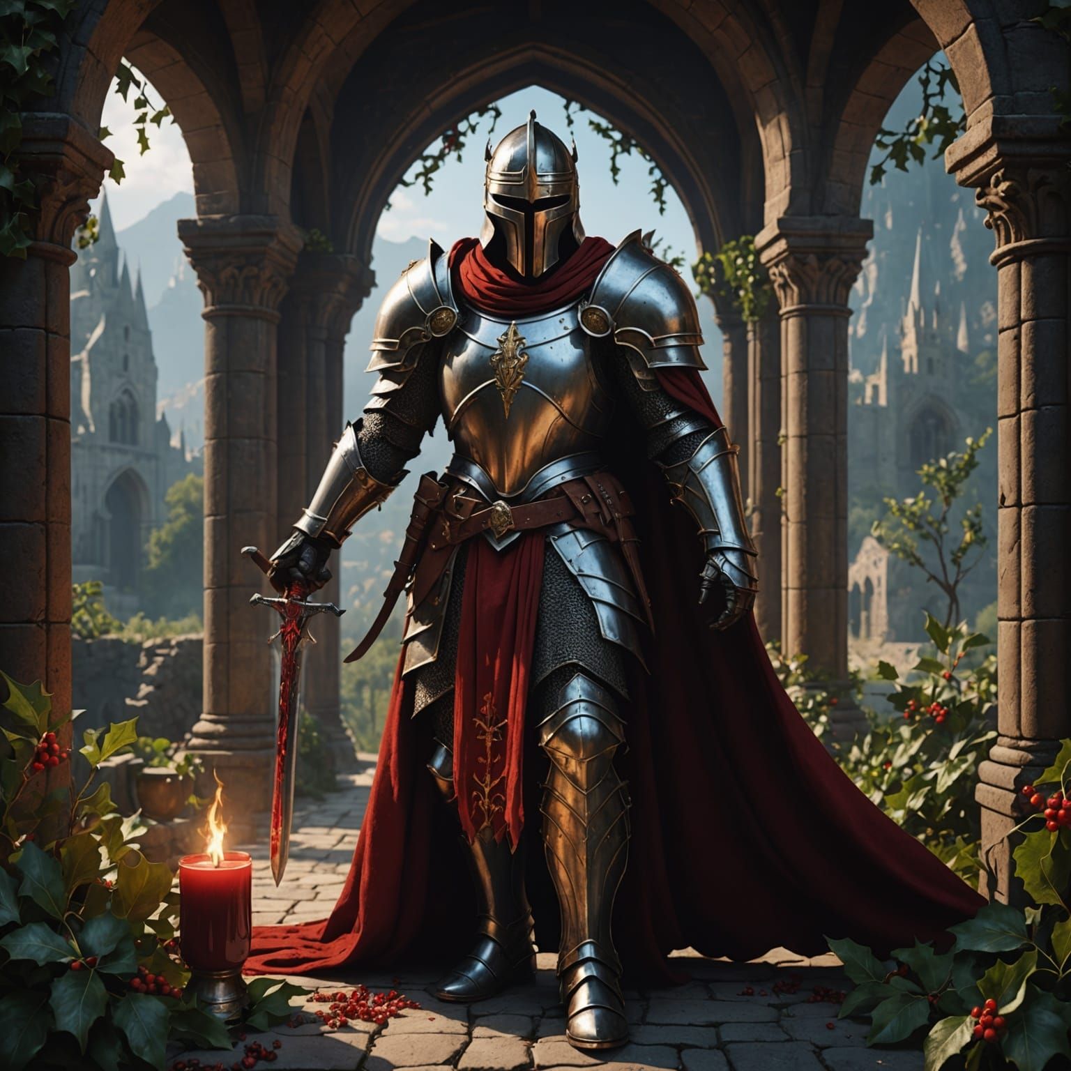 Bloody Knight Protecting the Grail: Fantasy Art