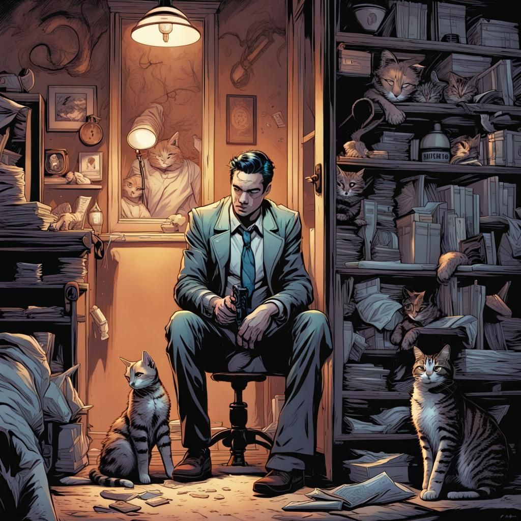 Noir Comic Cat Detective Investigates Crime